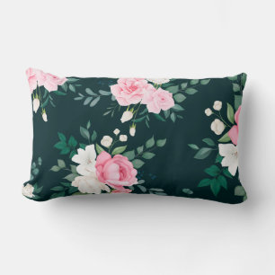 pink,white floral black-ground lumbar pillow