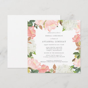 Pink White Floral Botanical Bridal Luncheon Invitation