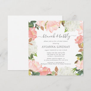 Pink White Floral Botanical Brunch and Bubbly Invi Invitation