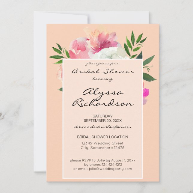 Pink & White Floral Bridal Shower - Pink 2B Invitation (Front)