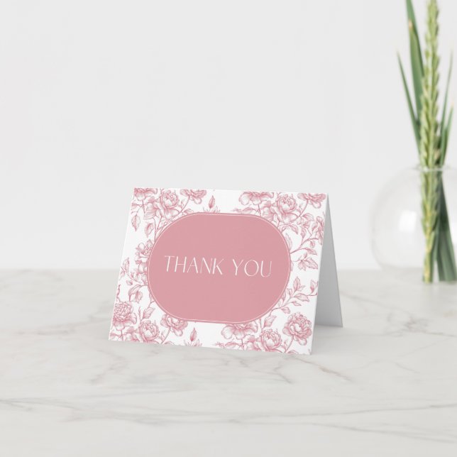 Pink White Floral Chinoiserie Thank You Card (Front)