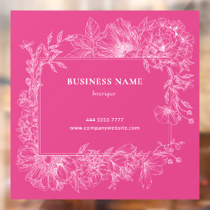 Pink White Floral Frame Boutique Salon Business Window Cling