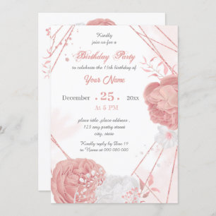 pink & white floral geometric birthday party invitation