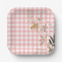 Pink White Floral Gingham Plaid Country Farmhouse