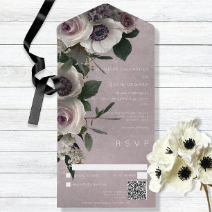 Pink White Floral Modern QR All in One Invitation