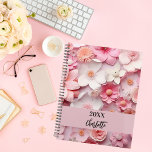 Pink white floral pattern name script 2025 planner<br><div class="desc">Pink and white coloured flower pattern.  Personalize and add a year (any year) and your name. The name is written with a modern hand lettered style script</div>