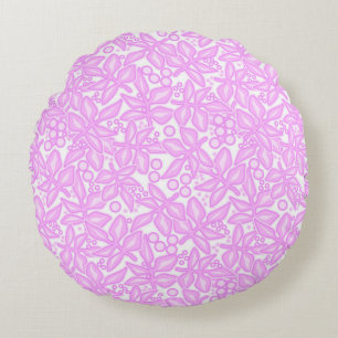 Pink white floral pattern round pillow