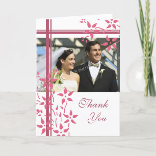 Pink & White Floral Photo Wedding Thank You Card