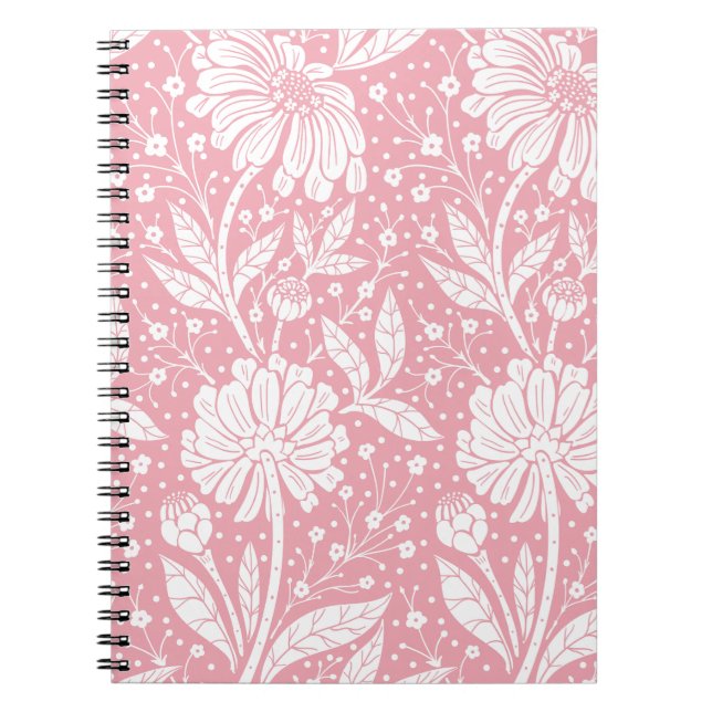 Pink White Floral Print Notebook (Front)