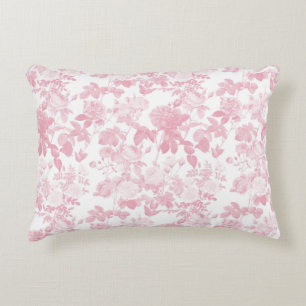 Pink White Floral Roses Chinoiserie Pattern Accent Pillow