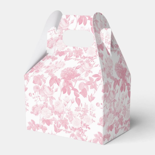 Pink White Floral Roses Chinoiserie Pattern Favor Box (Front Side)