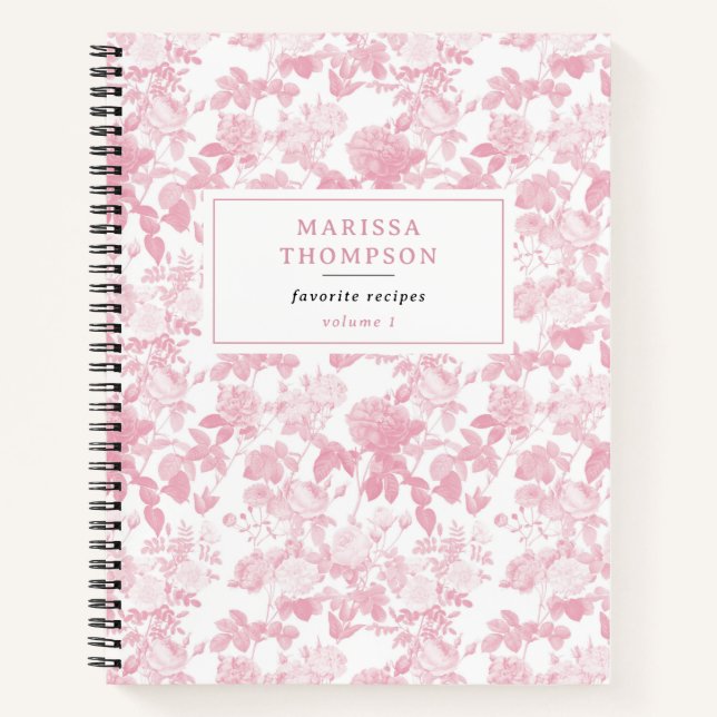 Pink White Floral Roses Chinoiserie Pattern Notebook (Front)