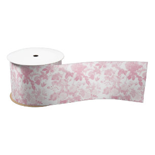 Pink White Floral Roses Chinoiserie Pattern Satin Ribbon