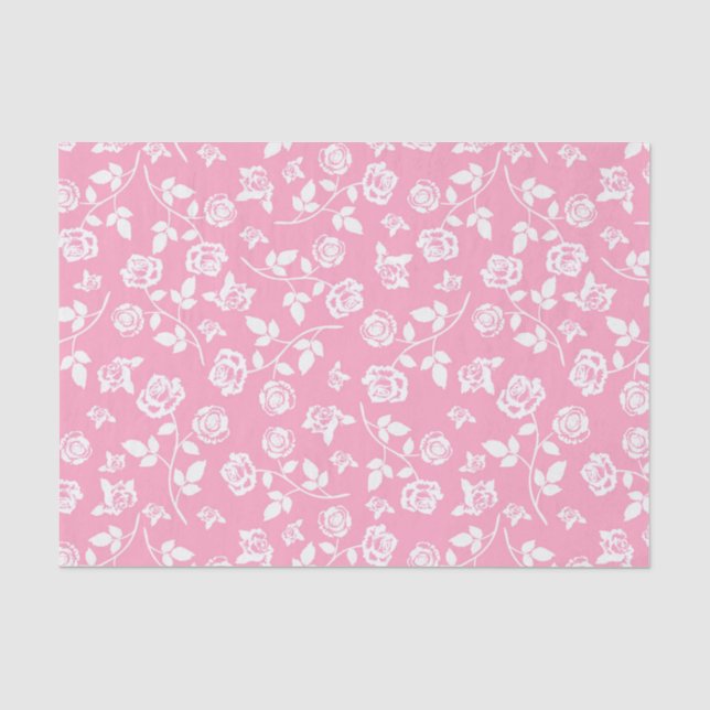 Pink & White Floral/Roses Tissue Paper (Front)