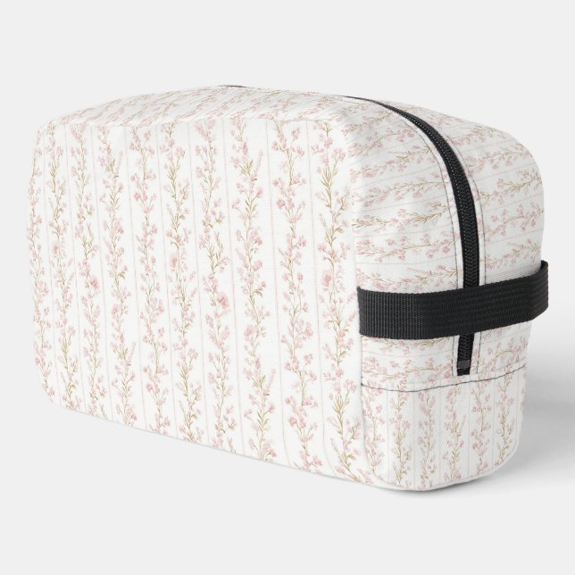 Pink White Floral Stripes Dopp Kit (Left Corner)