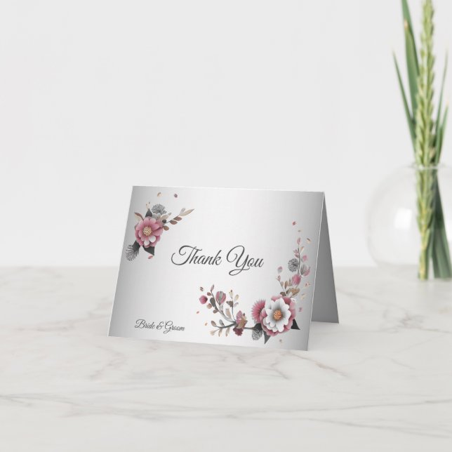 Pink White Floral Thank You Card (Front)