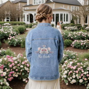 Pink White Floral The Bride Denim Jacket