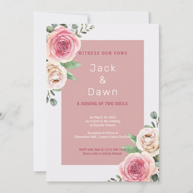 Pink & White Floral Watercolor Wedding Invitation (Front)
