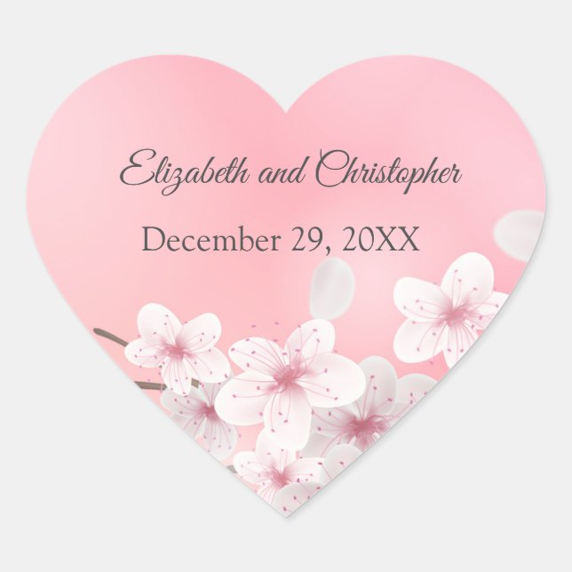 Pink White Floral Wedding Bridal Shower Heart Sticker (Front)