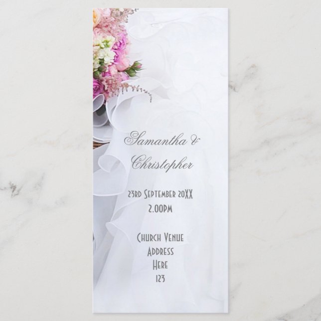 Pink White floral wedding church wedding program (Front)