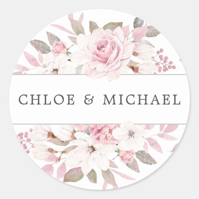Pink White Floral Wedding Envelope Seal (Front)