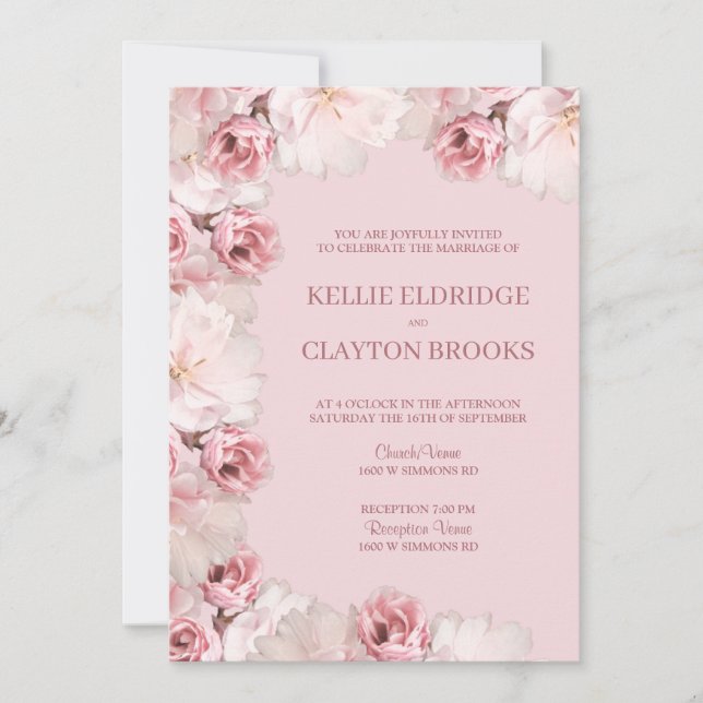 Pink/White Floral Wedding Invitation (Front)