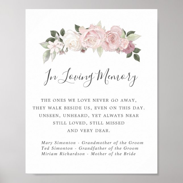 Pink White Floral Wedding Memorial Sign (Front)