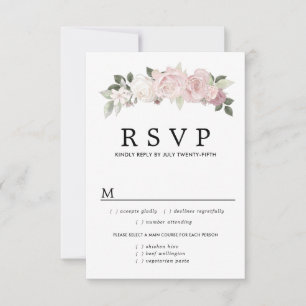 Pink White Floral Wedding RSVP Card, Meal Options Card