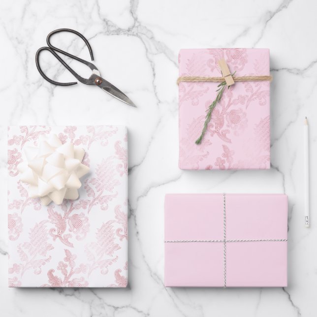 Pink White Floral Wrapping Paper Sheet (Front)
