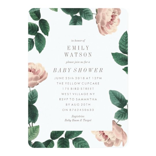 Pink & White Flower Frame Baby Shower Invitation