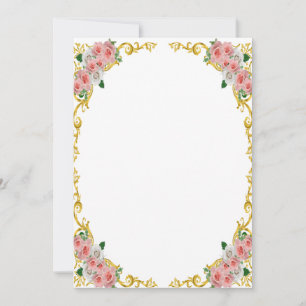 Pink White Flower Gold Baroque Frame Invitation