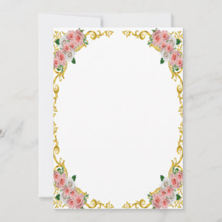Pink White Flower Gold Baroque Frame Invitation