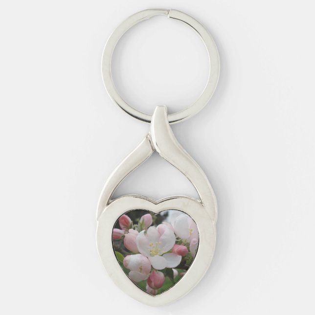 Pink/White Flower Heart Keychain (Front)