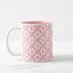 Pink & White Flower Pattern on Light Pink Two-Tone Coffee Mug