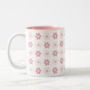 Pink & White Flower Pattern on White Two-Tone Coffee Mug