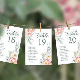 Pink White Flower Wedding Seating Chart Card