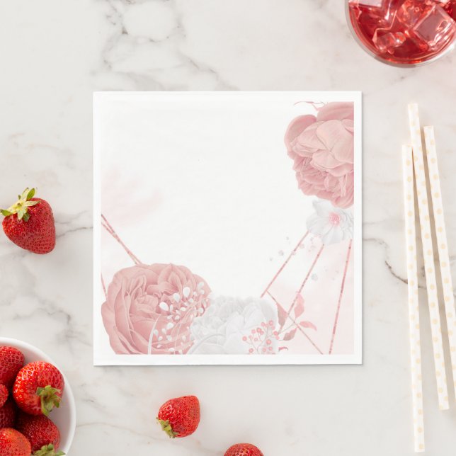 pink & white flowers botanical wedding napkins (Insitu)