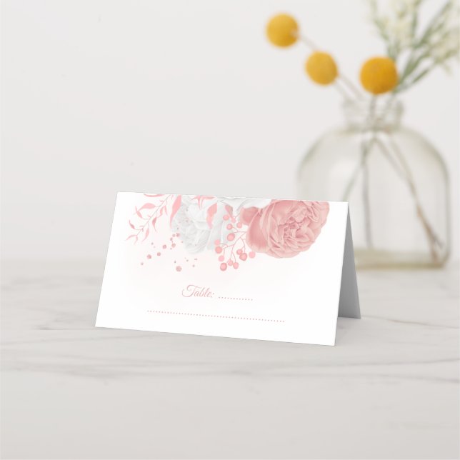 pink & white flowers botanical wedding place card (Front)