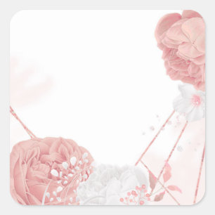 pink & white flowers botanical wedding  square sticker