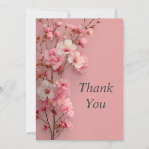 Pink & White Flowers Bubblegum Pink Thank You Card