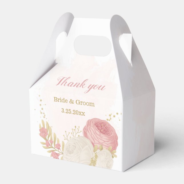 pink & white flowers gold botanical favor box (Front Side)