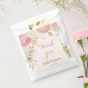 pink & white flowers gold botanical favour bag