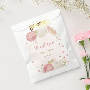 pink & white flowers gold botanical favour bag