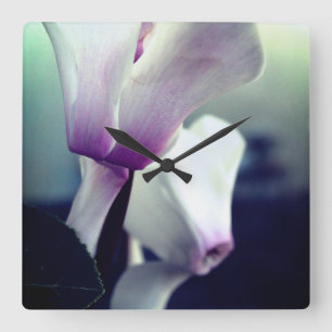 Pink White Flowers Photo Square Wall Clock