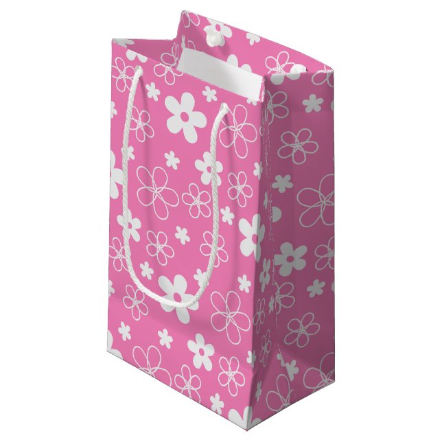 PINK & WHITE FLOWERS SMALL GIFT BAG (Front Angled)