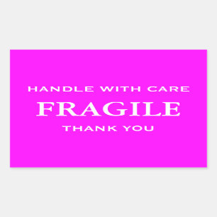 Pink/White Fragile. Handle with Care. Thank you. Sticker