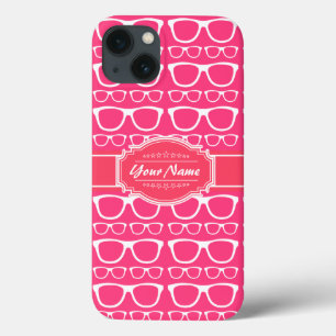 Pink & White Geek Nerd Glasses Personalized iPhone 13 Case