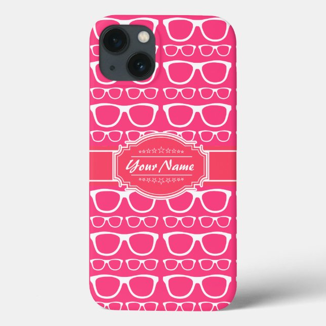 Pink & White Geek Nerd Glasses Personalized Case-Mate iPhone Case (Back)