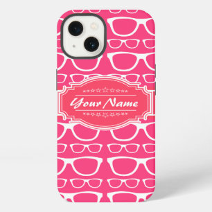 Pink & White Geek Nerd Glasses Personalized iPhone 13 Case