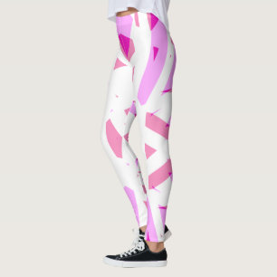 Pink White Geometric Art Deco Valentines Love Yoga Leggings